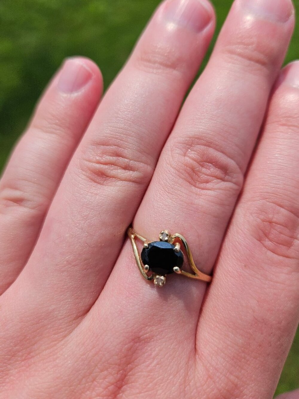 10K Yellow Gold Black Tourmaline Diamond Fan Style Bypass Cocktail Ring Size 10